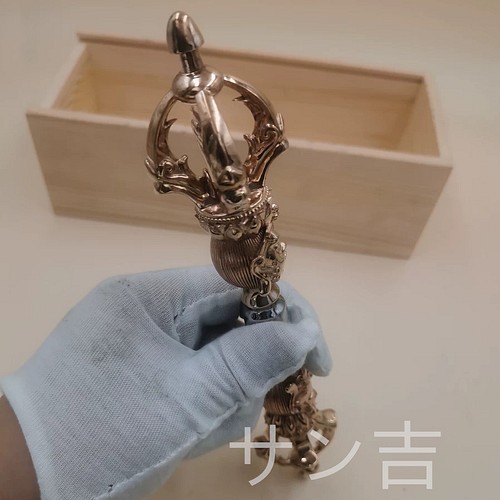 仏教美術 法器 川派穢迹杵 五鈷金剛杵 紫銅製 鉄製 密教 法具 23cm