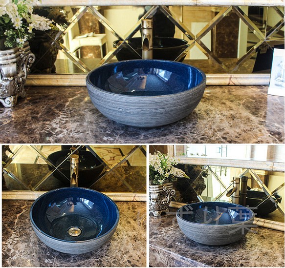 セラミック洗面器  ラウンド洗面器 蛇口・排水·台鉢 レトロな洗面器 1枚目の画像