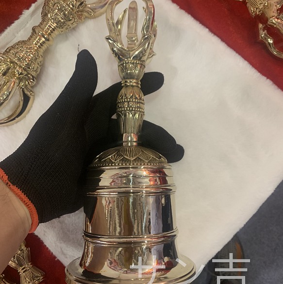 チベット密教法器 空海大師飛行鐘 チベタンベル 真鍮製 金剛鈴 19cm 