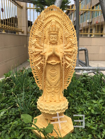 特上彫 珍品 大型 43cm 千手観音菩薩 木彫仏像 仏教美術 彫刻工芸品