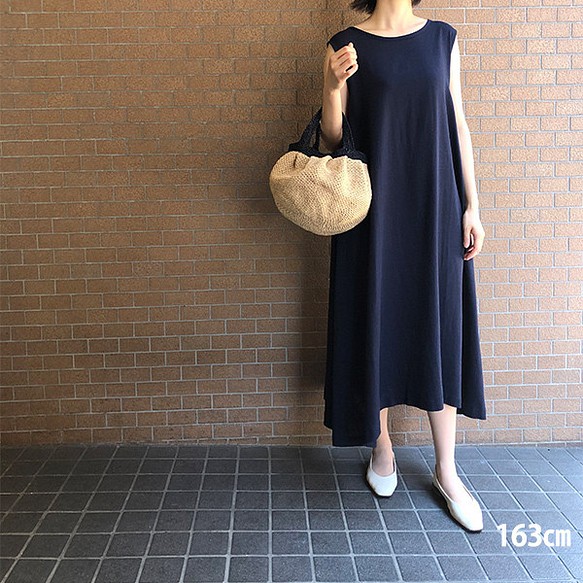 とろみリネンブレンド 後リボンのaラインワンピース ネイビー Handmade 27 004 ワンピース チュニック ユザワヤ 通販 Creema クリーマ ハンドメイド 手作り クラフト作品の販売サイト