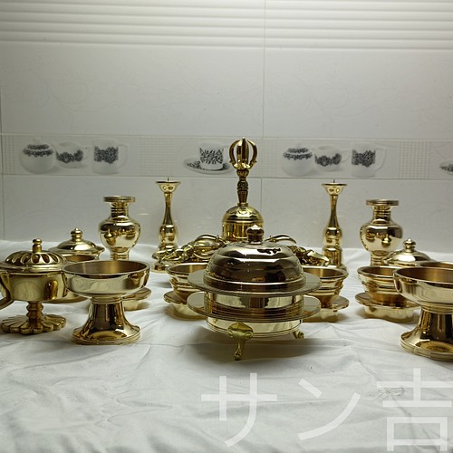 チベット仏教法器 真言宗 21点セット 密教 一面器 寺院用仏具 真鍮製 