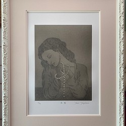 【夜露】銅版画　雁皮摺り　シート販売　女性像　インテリア 1枚目の画像