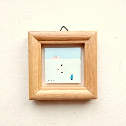 小さな絵　原画「海の記憶」水彩　※木製ミニ額縁入り 1枚目の画像