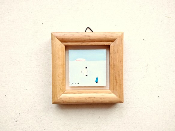 小さな絵　原画「海の記憶」水彩　※木製ミニ額縁入り 1枚目の画像
