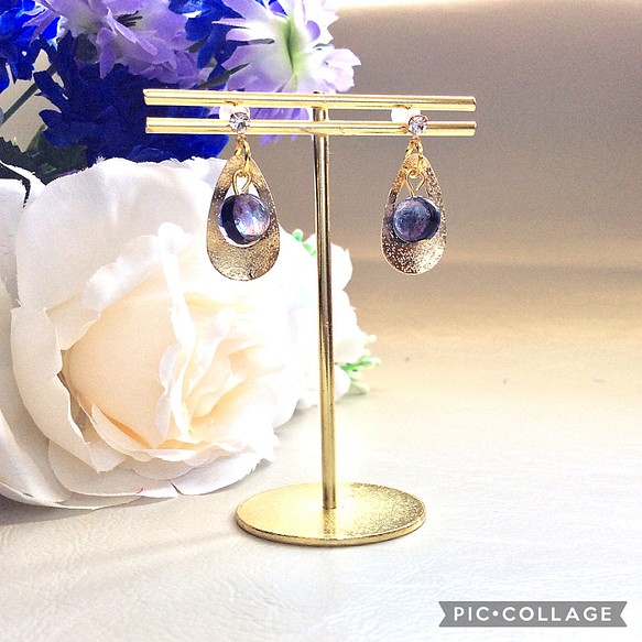 ☆ホタルガラス　ピアス　パープル☆ 紫　イヤリング　耳飾り　アクセサリー 1枚目の画像