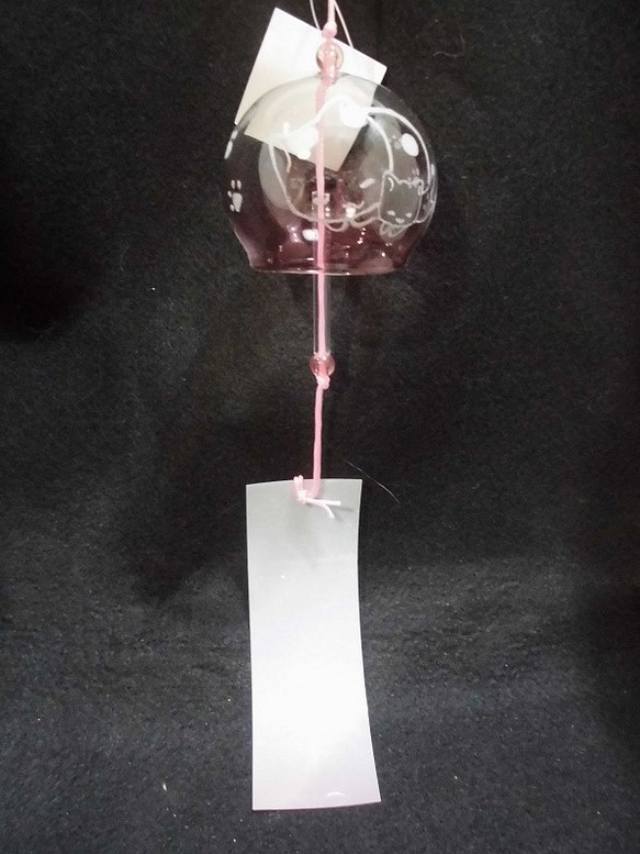 ピンクのグラデーション風鈴に親子の猫　グラスリッツェン 1枚目の画像