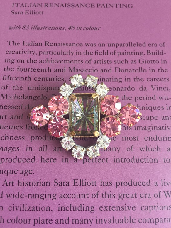 チェコガラス　ビンテージラインストーンボタン ピンク 1枚目の画像