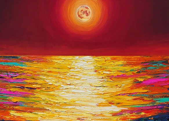 油絵 絵画 オレンジの月【Ａ3】 almurabit.com