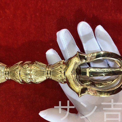 白 フリル付 密教法器 五鈷杵 金剛杵 仏教法具 真鍮製 vajra16.5cm