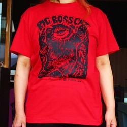 ボス猫！“BIG BOSS CAT” Tシャツ/ホラーショー/ユニセックス“ 誇りの赤黒” Lサイズ 1枚目の画像