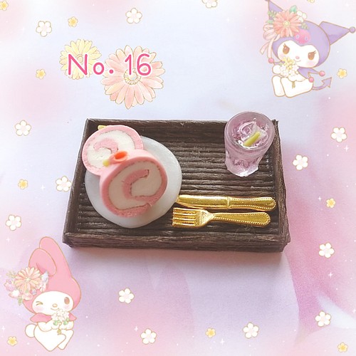 Ｎｏ．16 桜のロールケーキセット♡ミニチュアフード その他置物