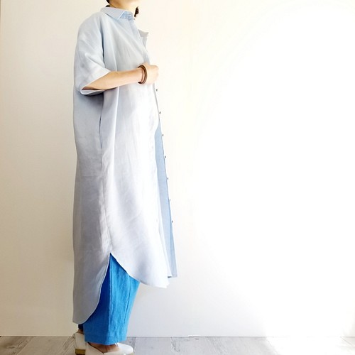 LINEN＊ドロップショルダー ロングシャツワンピース＊富士吉田染め