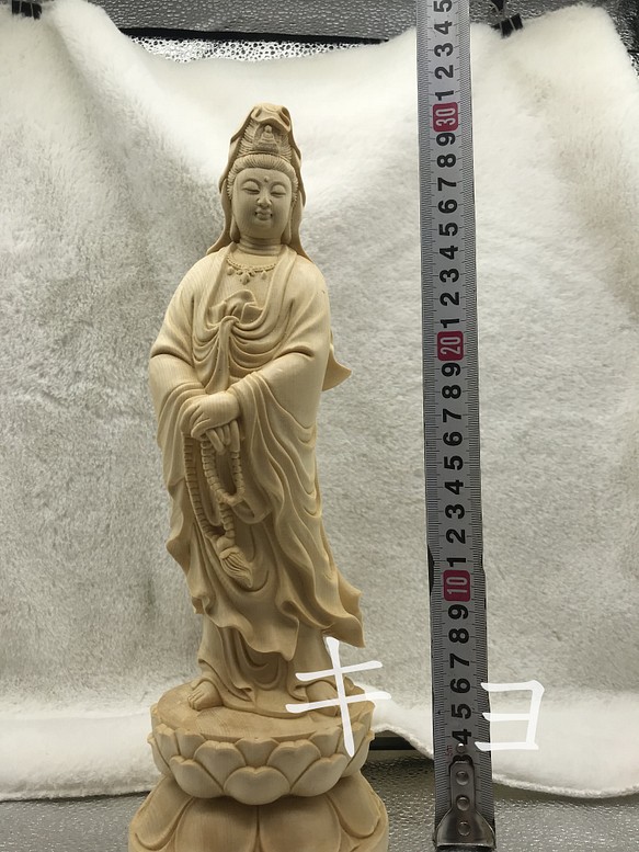 30CM 持珠観音 木彫仏像 精密細工 供養仏 商売繁盛 仏教工芸品-