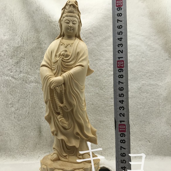 30CM 持珠観音 木彫仏像 精密細工 供養仏 商売繁盛 仏教工芸品