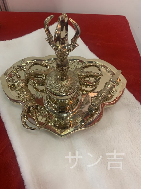 チベット仏教法器 真言宗 セット（大）鐘 金剛盤 独鈷杵 三鈷杵 五鈷杵