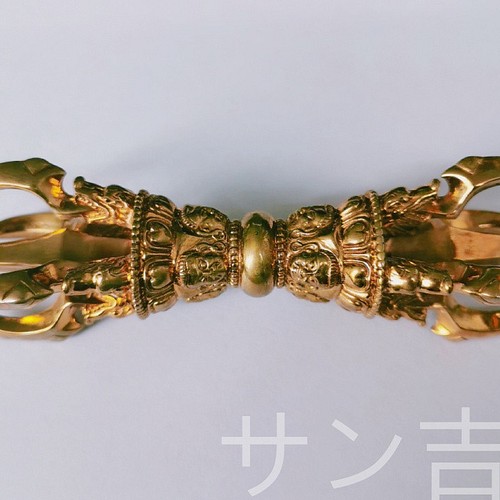 チベット仏教法器 大元憤怒五鈷杵 金鋼杵 密教法具 真鍮製 vajra 12cm