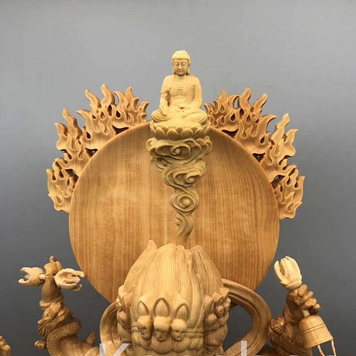 バイデン米大統領 最高級 木彫仏像 仏教工芸 天然木檜材 一刀彫 財前彫刻 烏枢瑟摩明王立像 彫刻/オブジェクト