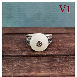 中國手工復古戒指 925 銀 五月天然石和田玉南紅瑪瑙 民族風 可調節#109 第1張的照片