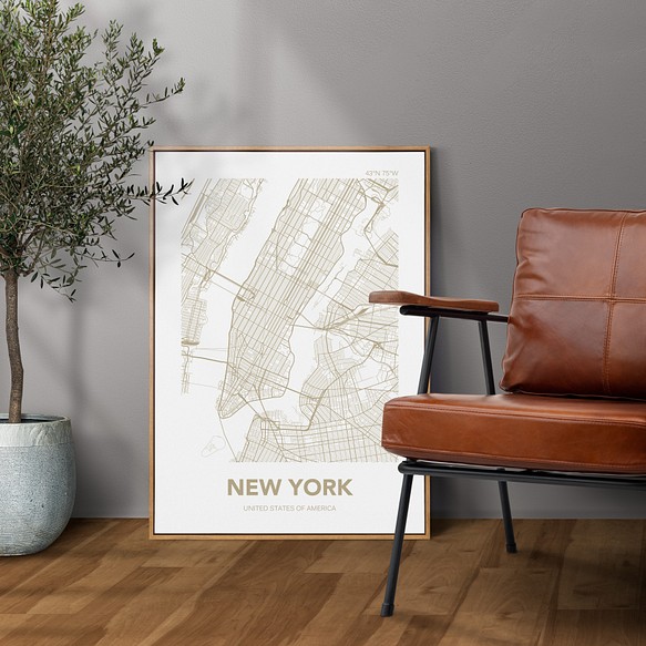 アートポスター MAP ニューヨーク ベージュ L判 ハガキ 2L判 A4 A3 B3