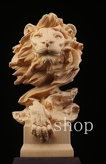木製彫刻ライオン 一対