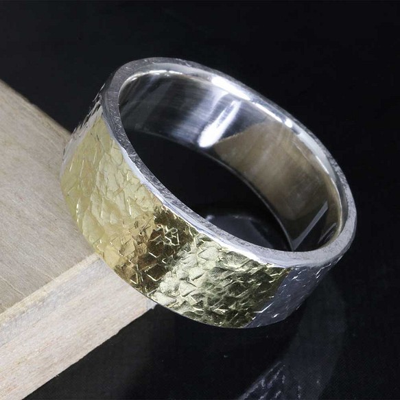 指環 メンズ レディース ： 純金（K２４） シルバー ゴールド 籠目 鎚目 リング ８mm幅 １０～27号 シンプル