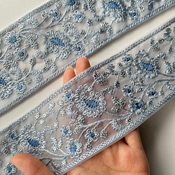 【50cm】インド刺繍リボン 　ライトブルー　チュール　ペイズリー　GN438 1枚目の画像