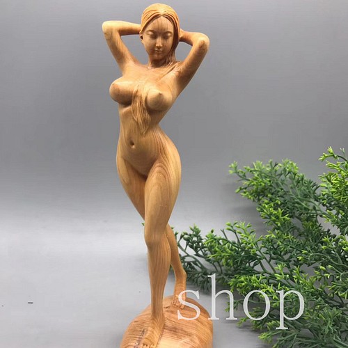 極品 木彫り】極美品 天然 ツゲの木彫り 裸婦像 女性 ヌード