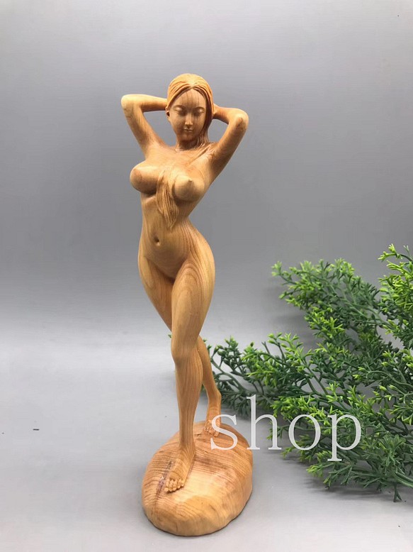 極品 木彫り】極美品 天然 ツゲの木彫り 裸婦像 女性 ヌード 美人 木製