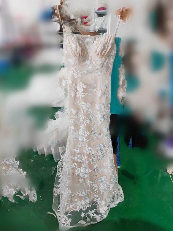 美品！ウェディングドレス キャミソール オフ 3D立体レース刺繍 2次会 前撮り 花嫁 挙式