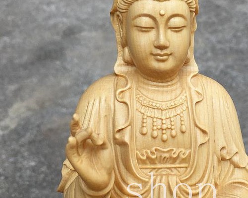 座蓮観音』仏教美術 高級木彫り東洋風水木彫仏像・木造座蓮観音像