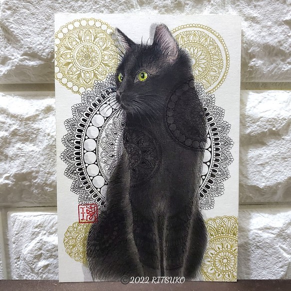 黒猫 色鉛筆画 原画 - 絵画