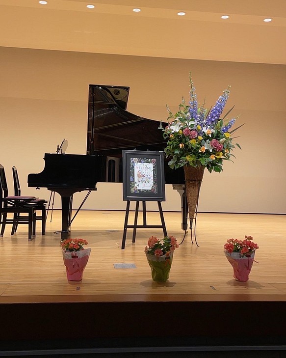 ピアノ発表会、ピアノ教室ウェルカム押し花フレーム、日時やお教室名の