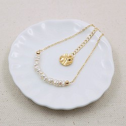 【 Cami Handicraft 】天然淡水扁珍珠配18K金手鍊-波浪圓款 第1張的照片