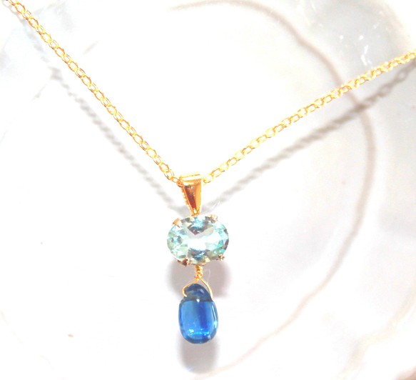 natsu blue - k18gp Blue Topaz & Kyanite Pendant Top ペンダント