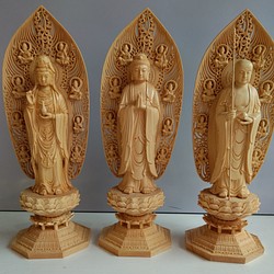彫刻仏像 持珠観音 観音像 観音菩薩 蓮華丸台座 仏教供養仏 木彫