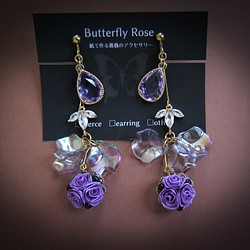 ドロップカットガラスが美しい耳飾り(紫) 1枚目の画像