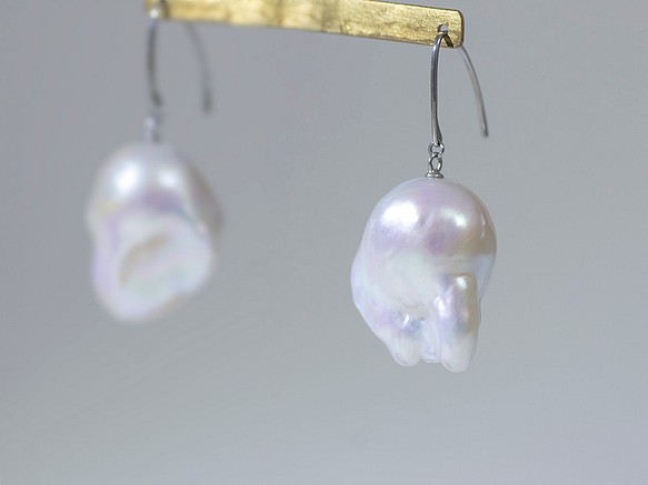 Drop Shaped Ivory Freshwater Pearl and Sterling Silver Hook Earrings