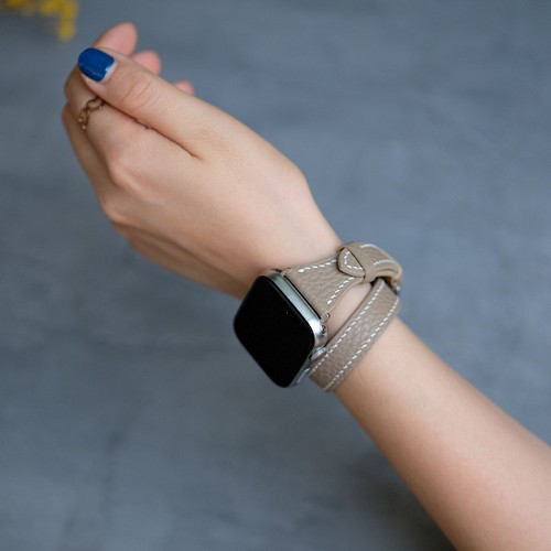 Apple Watchベルト 時計ベルト 二重巻き エトゥープ色 フランス産高級 