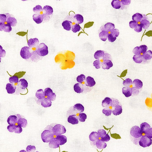 シーチング生地【50×110cm】 ビオラ柄 花柄 お花 植物 かわいい 小花 総柄 布 白 紫 パープル 1枚目の画像