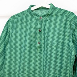 聖誕節禮物 交換禮物 情人節禮物 生日禮物 男裝木刻印純棉長袖襯衫 印度純棉棉衣 blockprint長袖-綠色草原條紋 第1張的照片