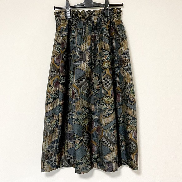 着物リメイク Ｊ 大島 ギャザースカート シルク 着物スカート