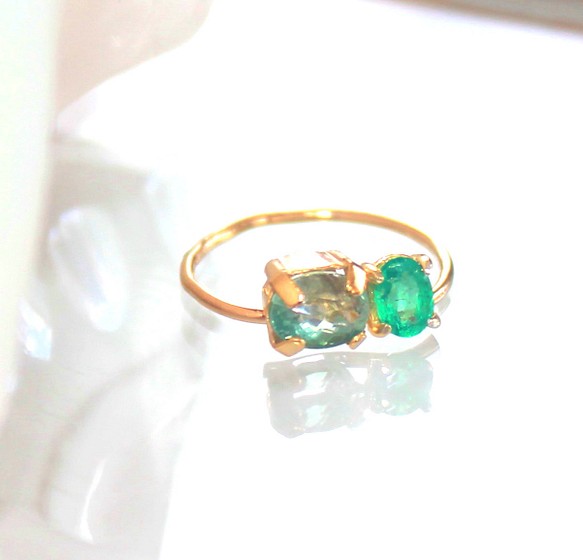 beautifull green - k10 Paraiba Tourmaline & Emerald Ring 指輪