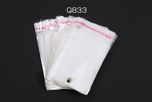 Q833  200枚   OPP袋 透明テープ付き 1穴 8×14cm   2X（100枚） 1枚目の画像