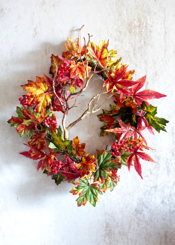 【オータムリース】秋の落ち葉のスクエアリース 1枚目の画像