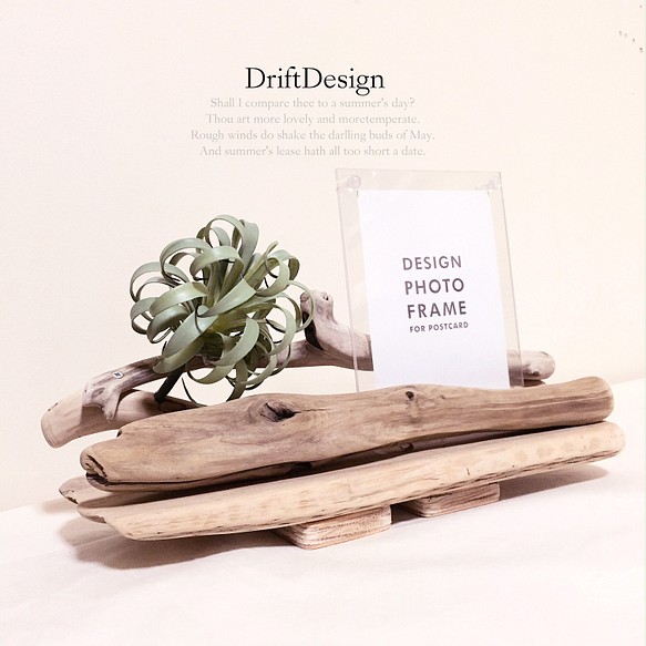 〜Drift Design〜　キレイめ味わい流木と造花のデザインフォトスタンド　フォトフレーム　インテリア　ディスプレイ 1枚目の画像