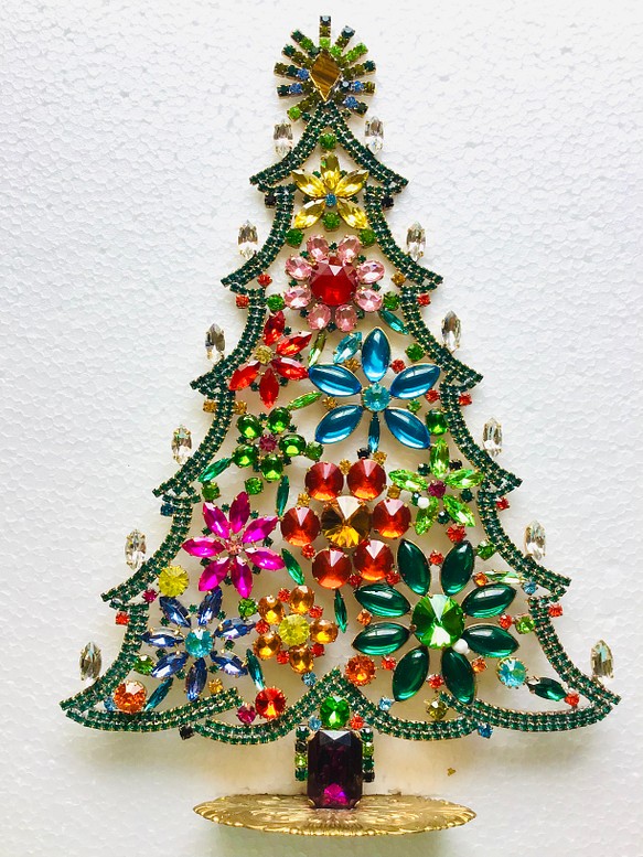 正規代理店 小 チェコガラス クリスマスツリー ハンドメイド アクア