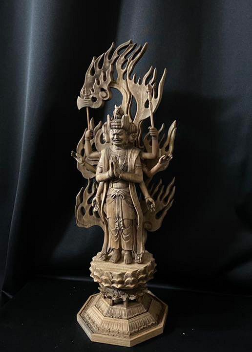 大型高62cm 井波彫刻 仏教工芸品 総楠製 極上彫 木彫仏像 馬頭観音菩薩 
