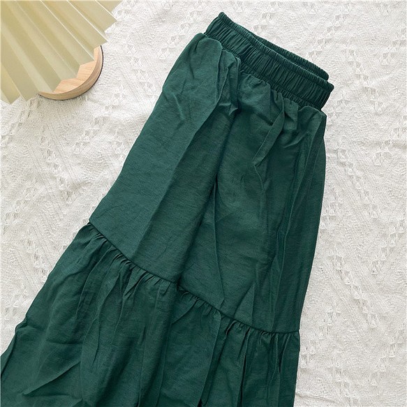 送料無料 コットンリネンスカート 綿麻スカート ロングスカート やわらかいスカート 大人っぽ上品なスカート 裏地付 1枚目の画像