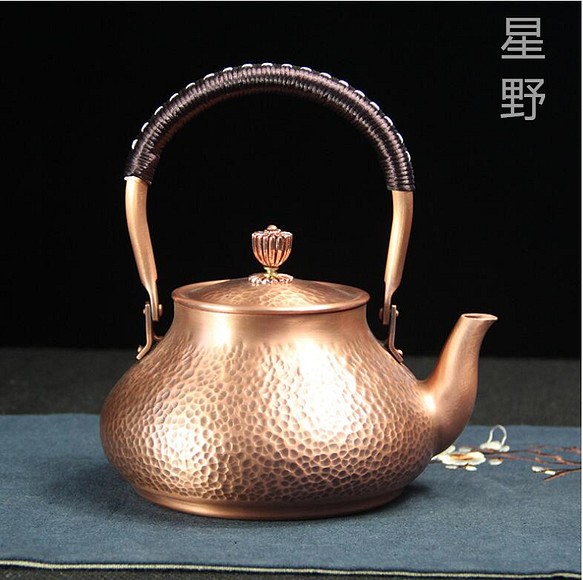 手作り☆ 純紫銅製 銅器 鍛造 梨形 銅瓶 提梁壺 茶道具 煎茶道具 新品